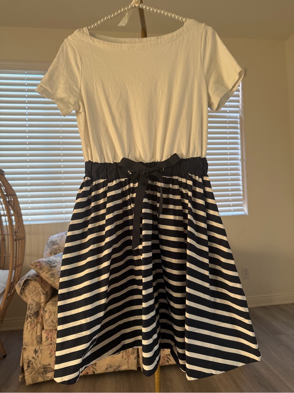 kate spade White and Navy Striped Tie-Waist Mini Dress - Picture 2 of 6